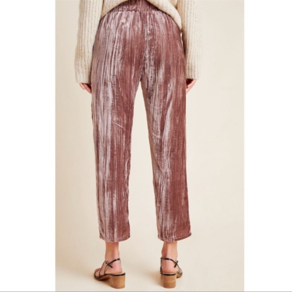 Anthropologie Tina Jo mauve lilac velvet pull on straight leg pants size large - Picture 2 of 9